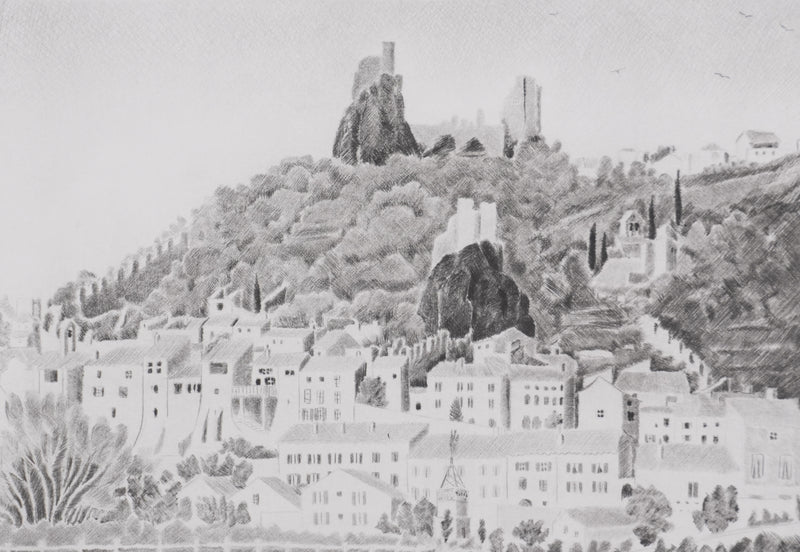 Camille COMBE : Rochemaure, Gravure originale signée