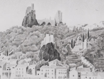 Camille COMBE : Rochemaure, Gravure originale signée