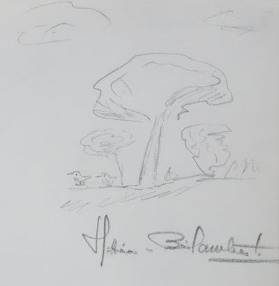 HETTIER DE BOISLAMBERT : Les oiseaux au pied de l'arbre, Autographe et dessin original signé