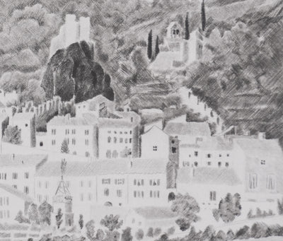 Camille COMBE : Rochemaure, Gravure originale signée