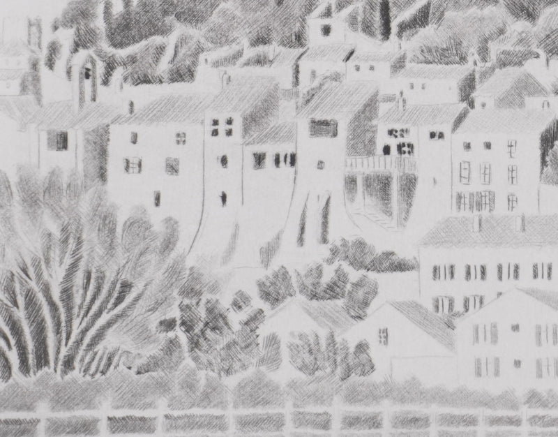 Camille COMBE : Rochemaure, Gravure originale signée