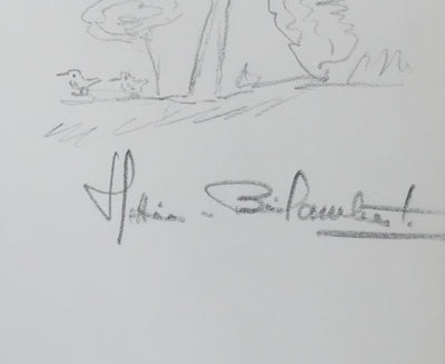 HETTIER DE BOISLAMBERT : Les oiseaux au pied de l'arbre, Autographe et dessin original signé