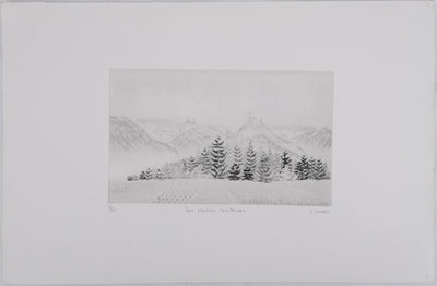 Camille COMBE : Les cloches lointaines, Gravure originale signée