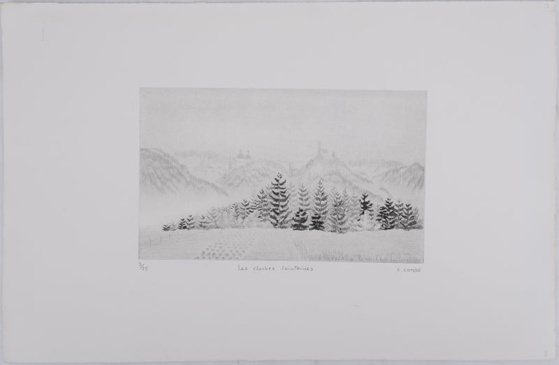 Camille COMBE : Les cloches lointaines, Gravure originale signée