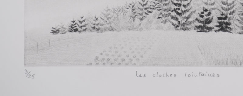 Camille COMBE : Les cloches lointaines, Gravure originale signée