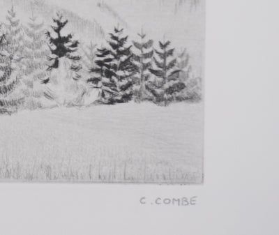 Camille COMBE : Les cloches lointaines, Gravure originale signée