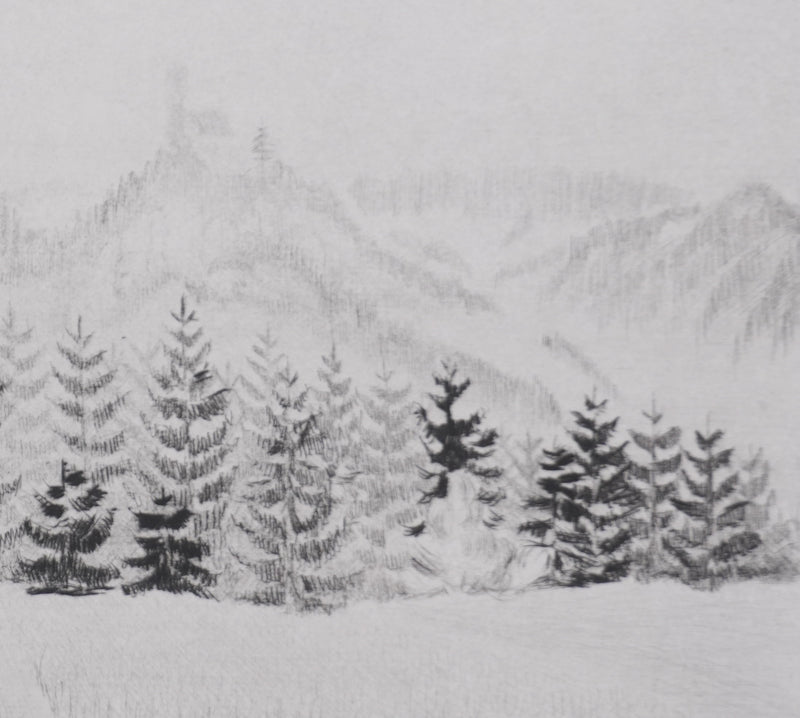 Camille COMBE : Les cloches lointaines, Gravure originale signée