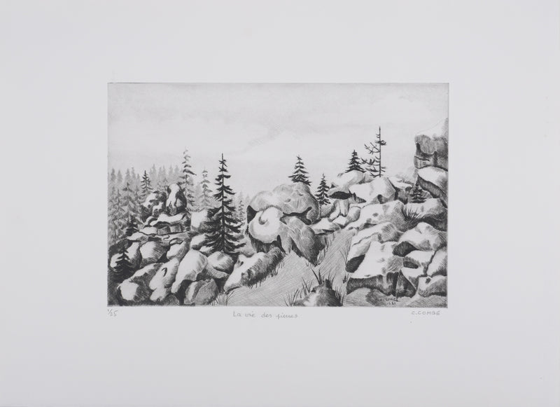 Camille COMBE : La vie des pierres, Gravure originale signée