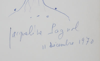 Jacqueline PAGNOL : Les feuilles sur les branches, Autographe et dessin original signé