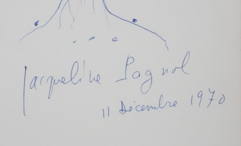 Jacqueline PAGNOL : Les feuilles sur les branches, Autographe et dessin original signé