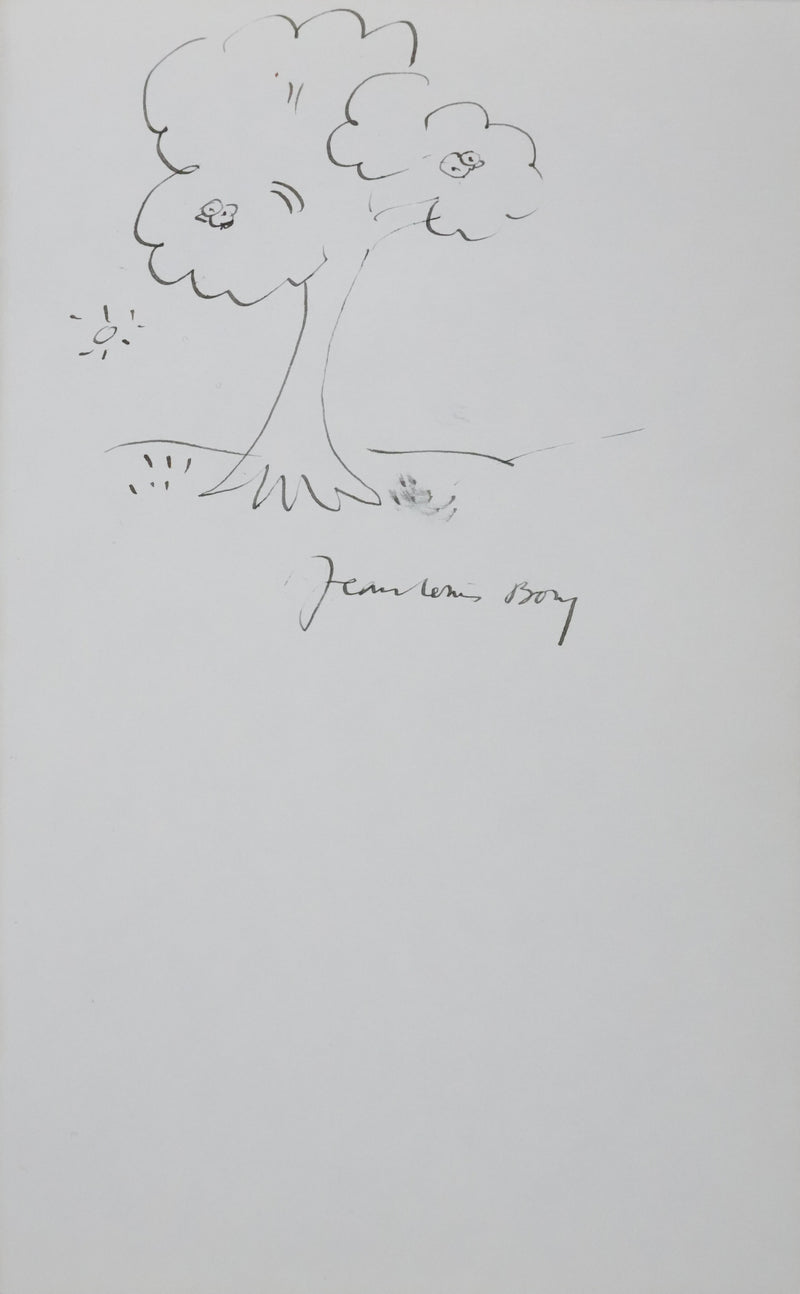 Jean-Louis BORY : Les fleurs dans les branches, Autographe et dessin original signé