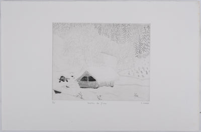 Camille COMBE : Matin de givre, Gravure originale signée