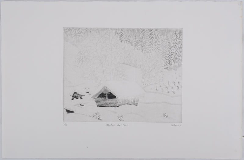 Camille COMBE : Matin de givre, Gravure originale signée