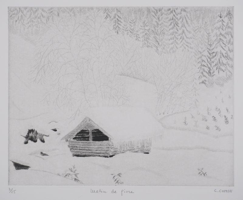 Camille COMBE : Matin de givre, Gravure originale signée