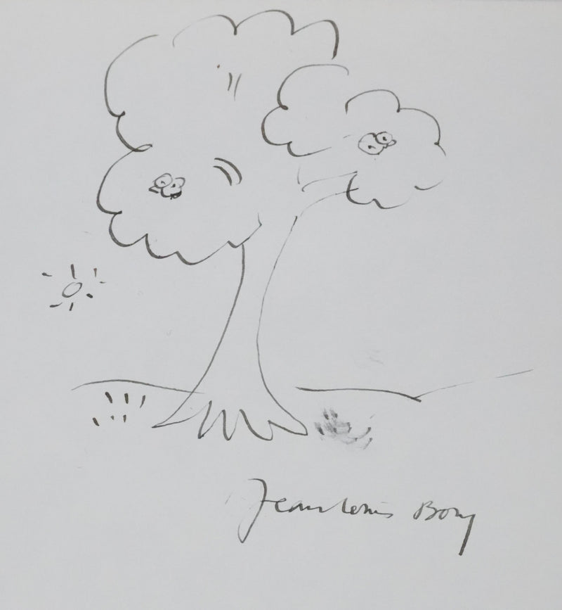Jean-Louis BORY : Les fleurs dans les branches, Autographe et dessin original signé