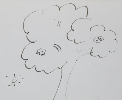 Jean-Louis BORY : Les fleurs dans les branches, Autographe et dessin original signé