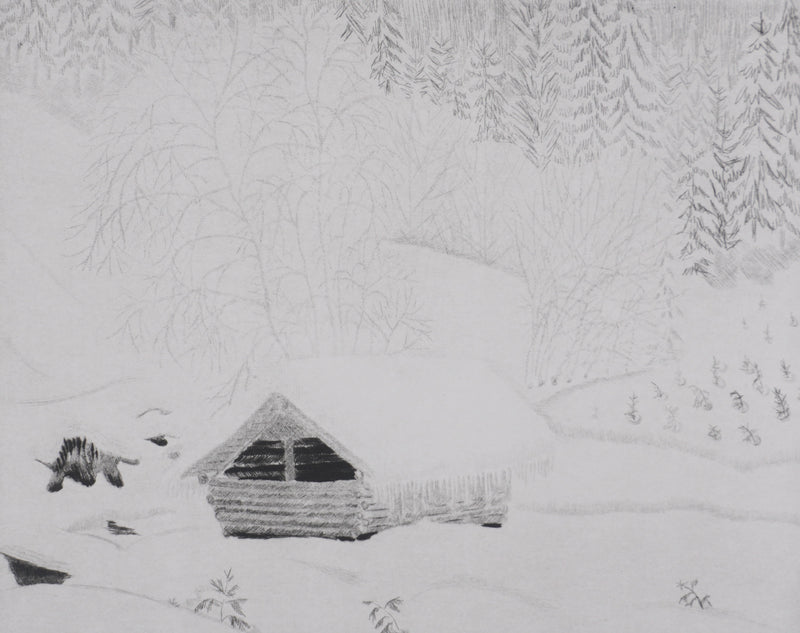 Camille COMBE : Matin de givre, Gravure originale signée