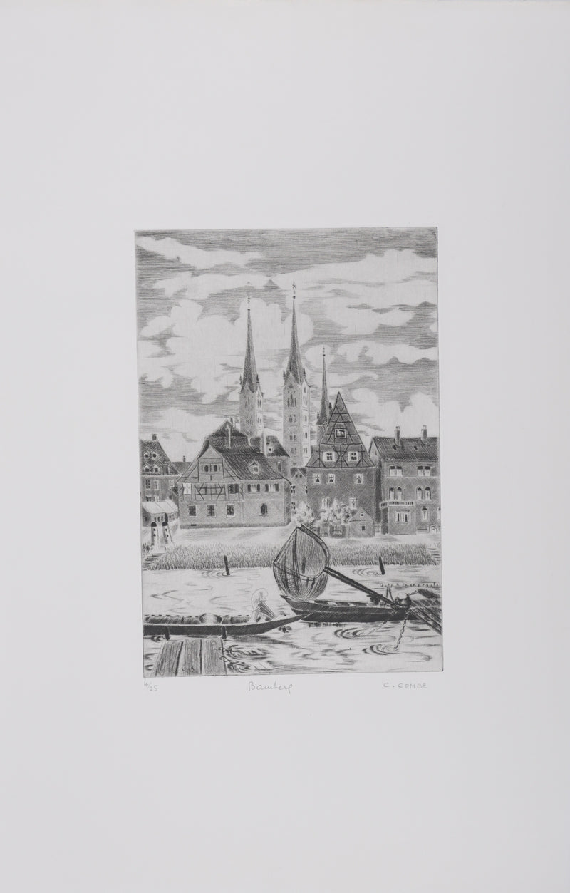 Camille COMBE : Bamberg, Gravure originale signée