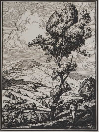 Jean-Baptiste VETTINER : Rhüne, La pause sous les arbres, Gravure originale signée