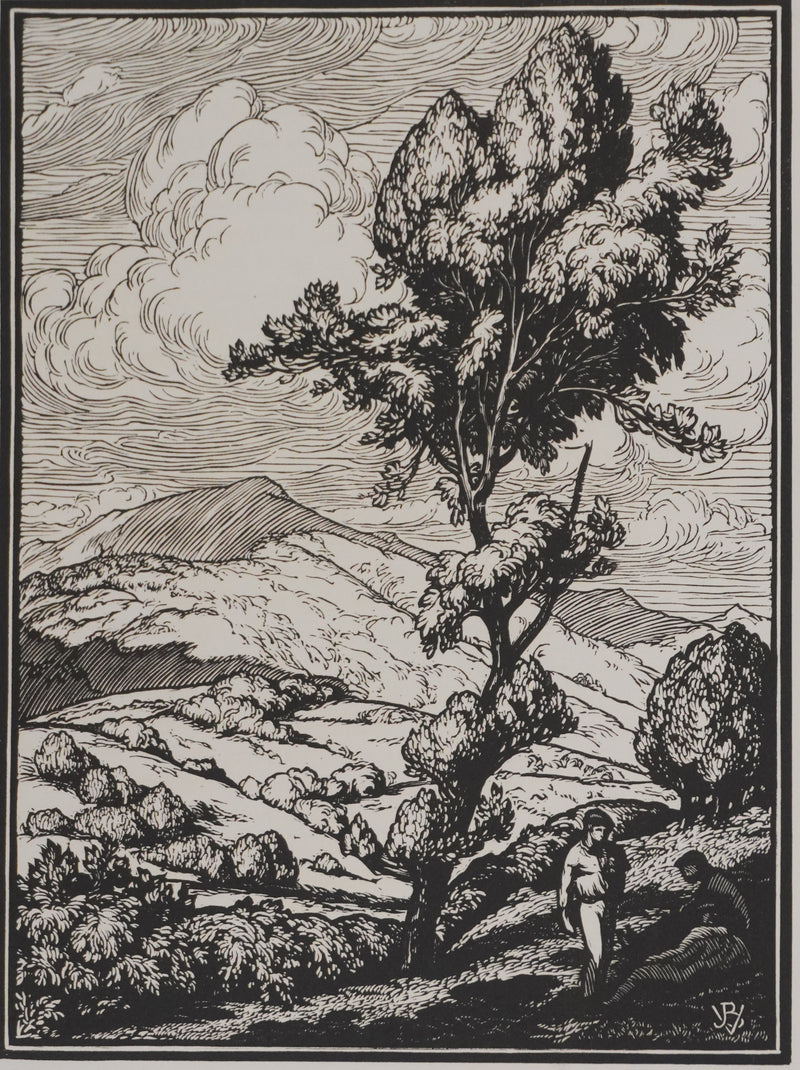 Jean-Baptiste VETTINER : Rhüne, La pause sous les arbres, Gravure originale signée