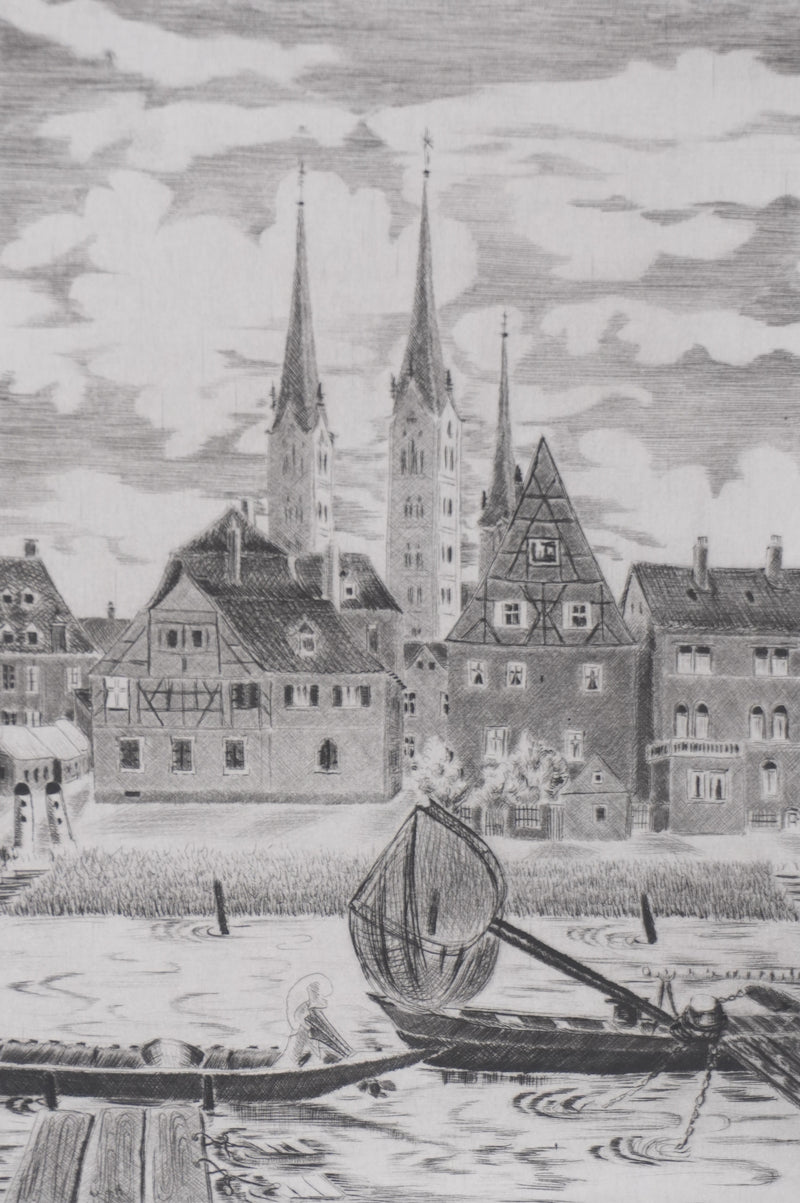 Camille COMBE : Bamberg, Gravure originale signée
