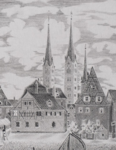 Camille COMBE : Bamberg, Gravure originale signée