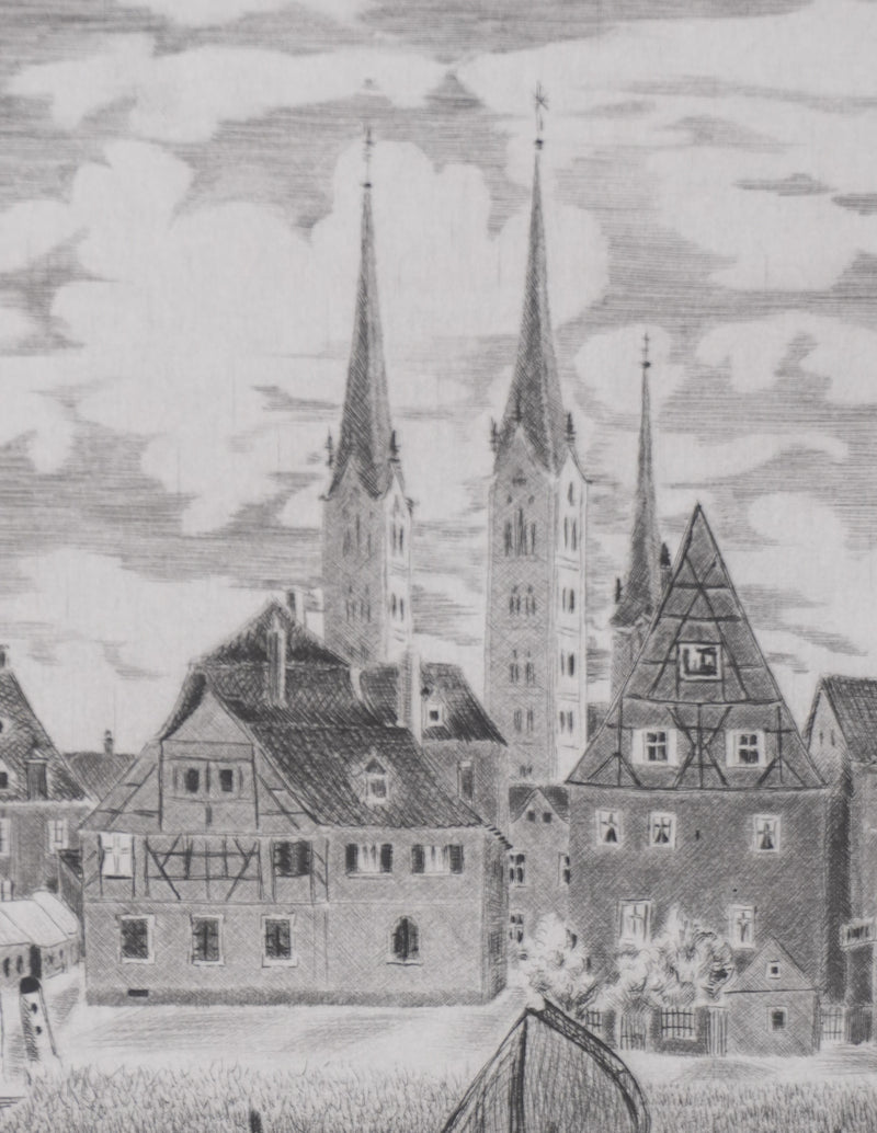 Camille COMBE : Bamberg, Gravure originale signée