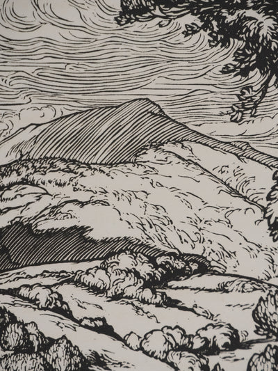 Jean-Baptiste VETTINER : Rhüne, La pause sous les arbres, Gravure originale signée