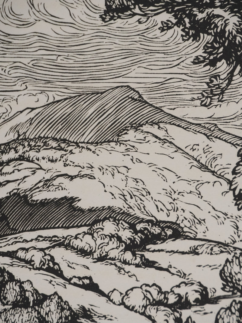 Jean-Baptiste VETTINER : Rhüne, La pause sous les arbres, Gravure originale signée