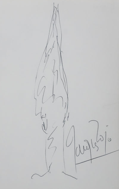 Jacques TOJA : Le grand cyprès, Autographe et dessin original signé