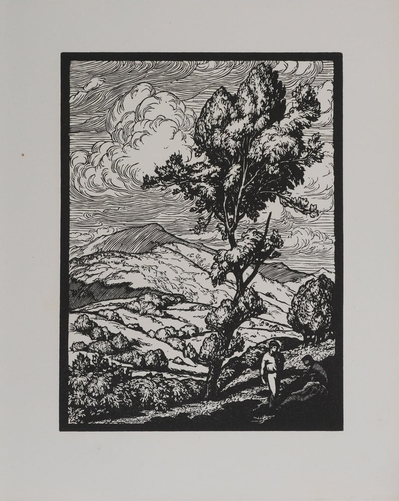 Jean-Baptiste VETTINER : Rhüne, La pause sous les arbres, Gravure originale