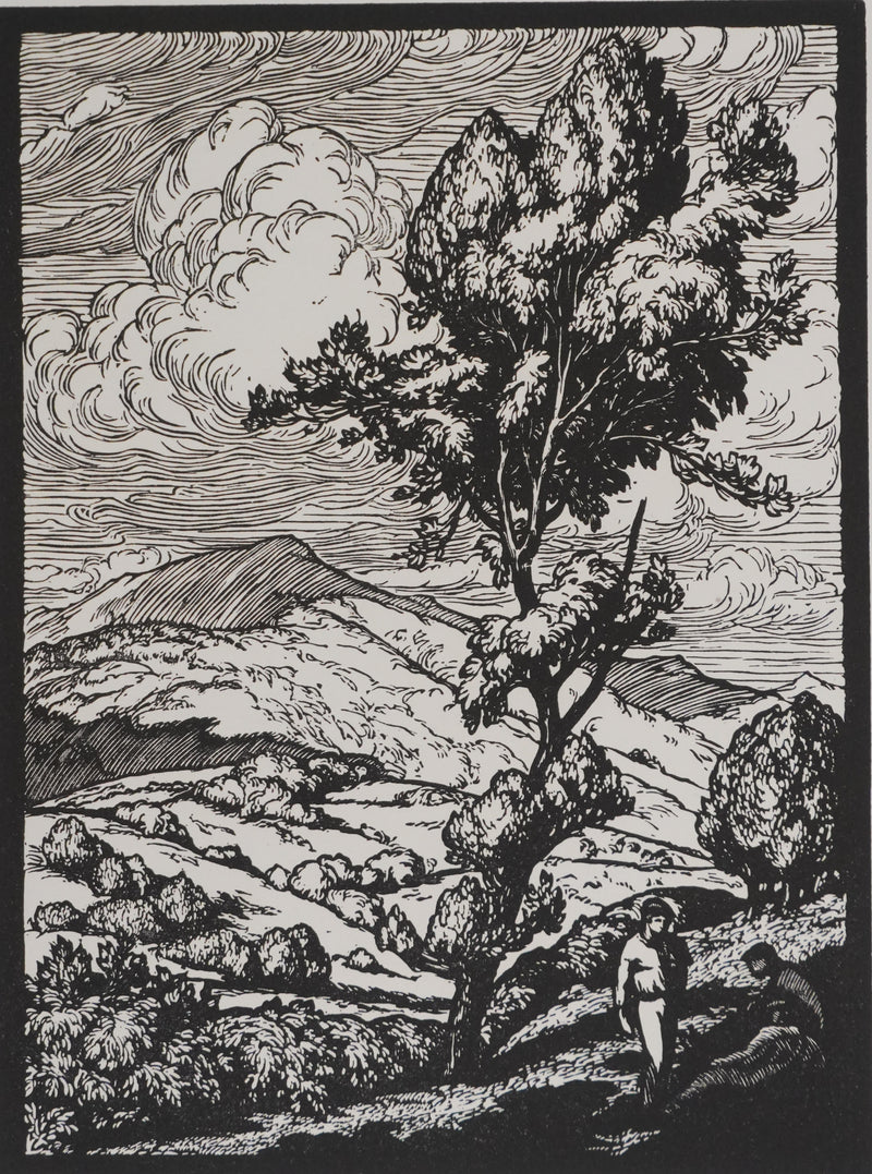 Jean-Baptiste VETTINER : Rhüne, La pause sous les arbres, Gravure originale
