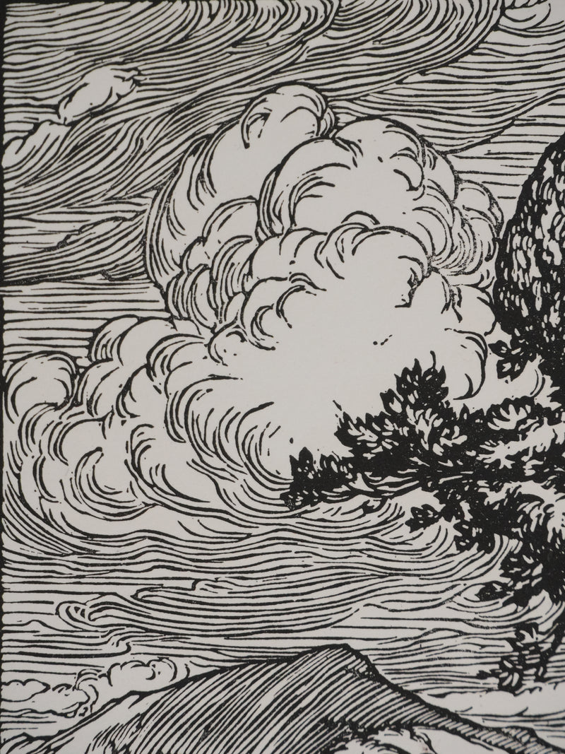 Jean-Baptiste VETTINER : Rhüne, La pause sous les arbres, Gravure originale