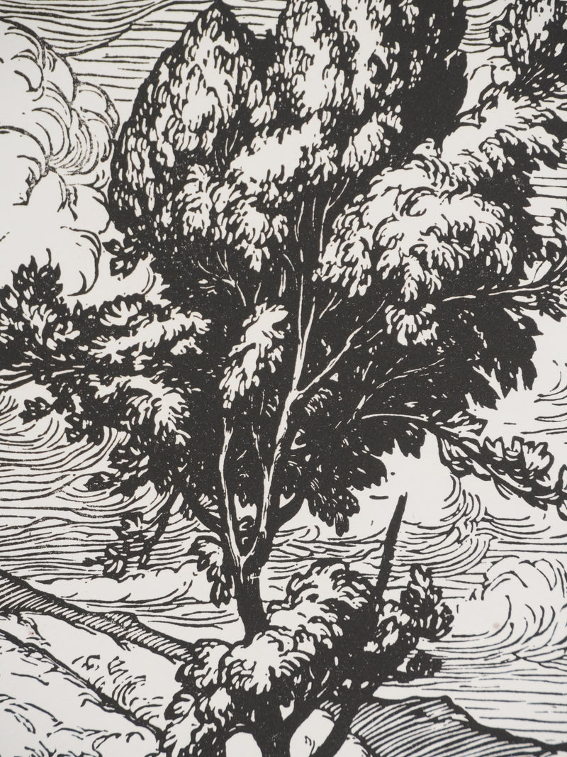 Jean-Baptiste VETTINER : Rhüne, La pause sous les arbres, Gravure originale