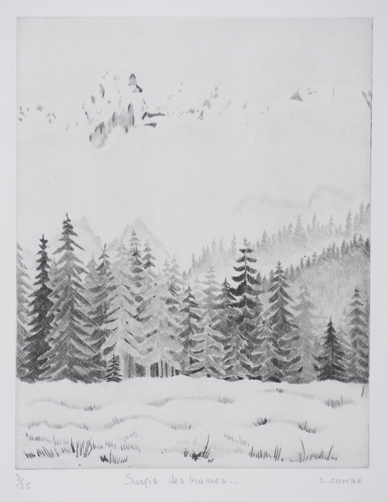 Camille COMBE : Surpris des brumes, Gravure originale signée