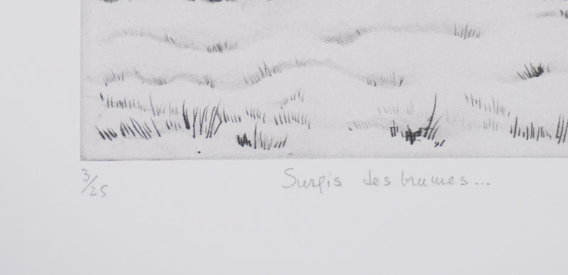 Camille COMBE : Surpris des brumes, Gravure originale signée