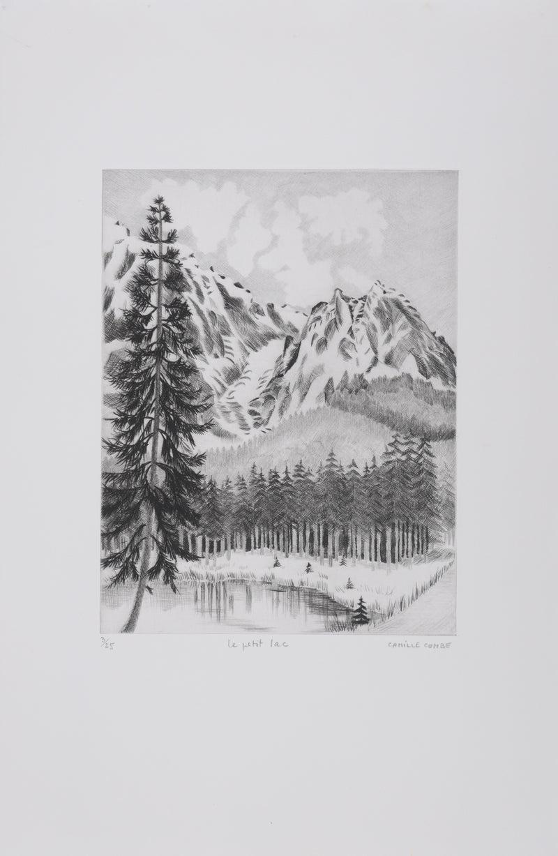 Camille COMBE : Le petit lac, Gravure originale signée