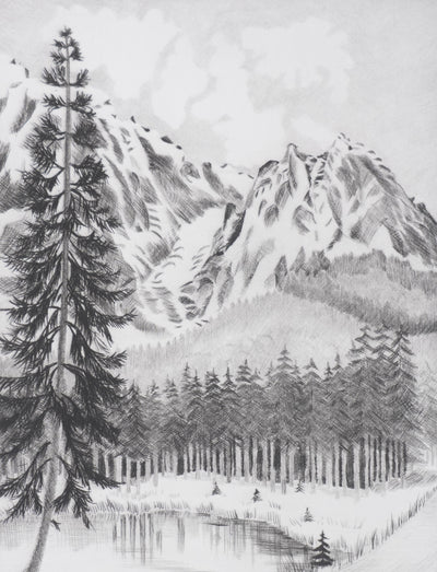 Camille COMBE : Le petit lac, Gravure originale signée