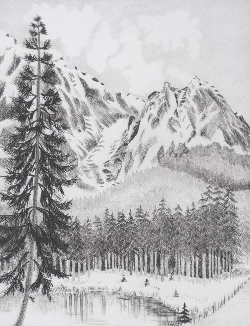 Camille COMBE : Le petit lac, Gravure originale signée