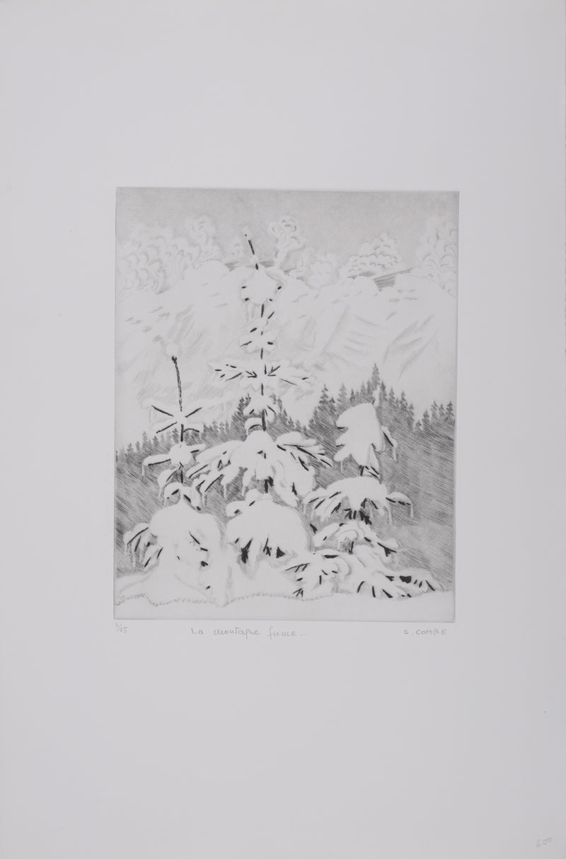 Camille COMBE : La montagne fume, Gravure originale signée