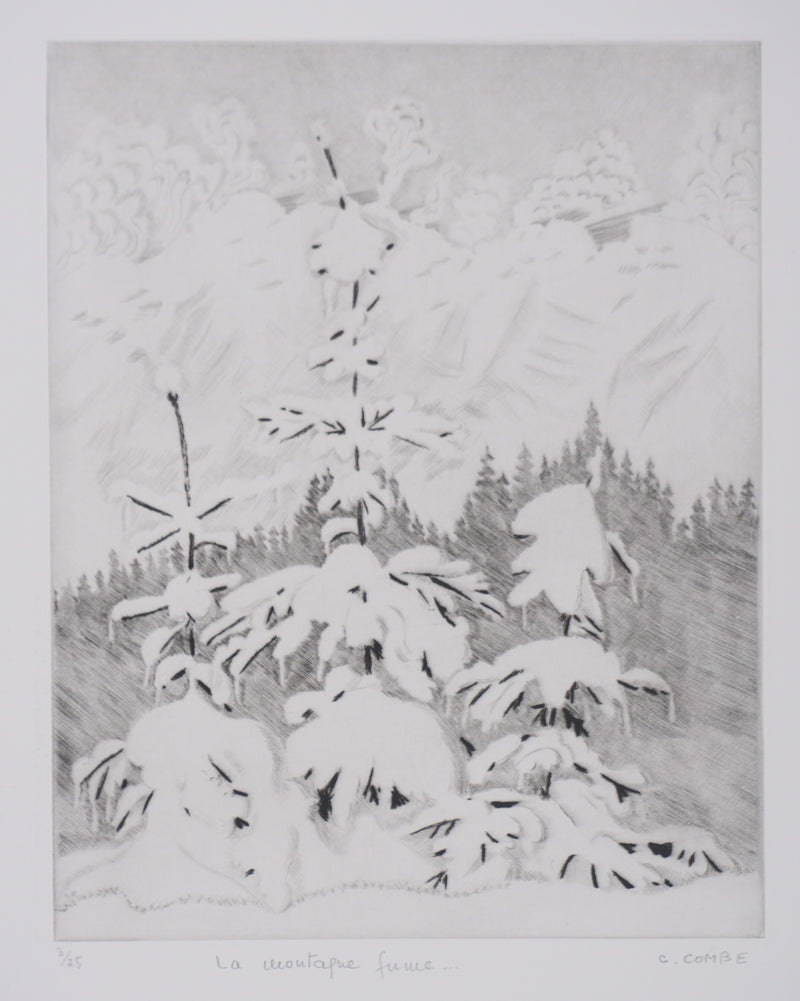 Camille COMBE : La montagne fume, Gravure originale signée
