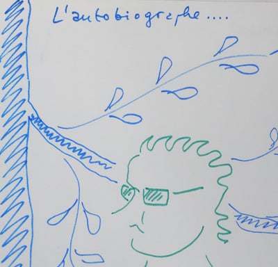 François NOURISSIER : L'oiseau autobiographe, Autographe et dessin original signé