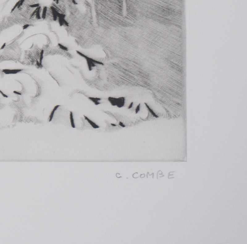 Camille COMBE : La montagne fume, Gravure originale signée