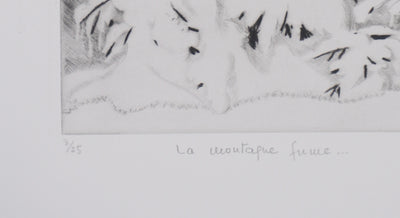 Camille COMBE : La montagne fume, Gravure originale signée