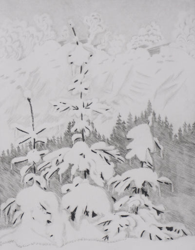 Camille COMBE : La montagne fume, Gravure originale signée