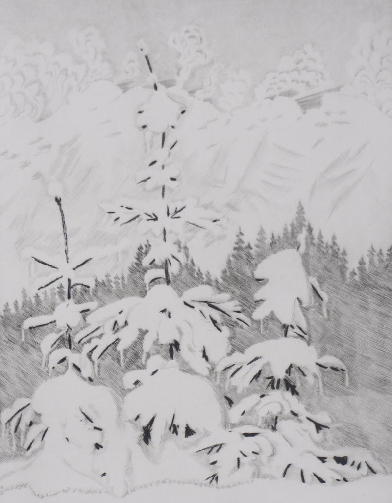 Camille COMBE : La montagne fume, Gravure originale signée