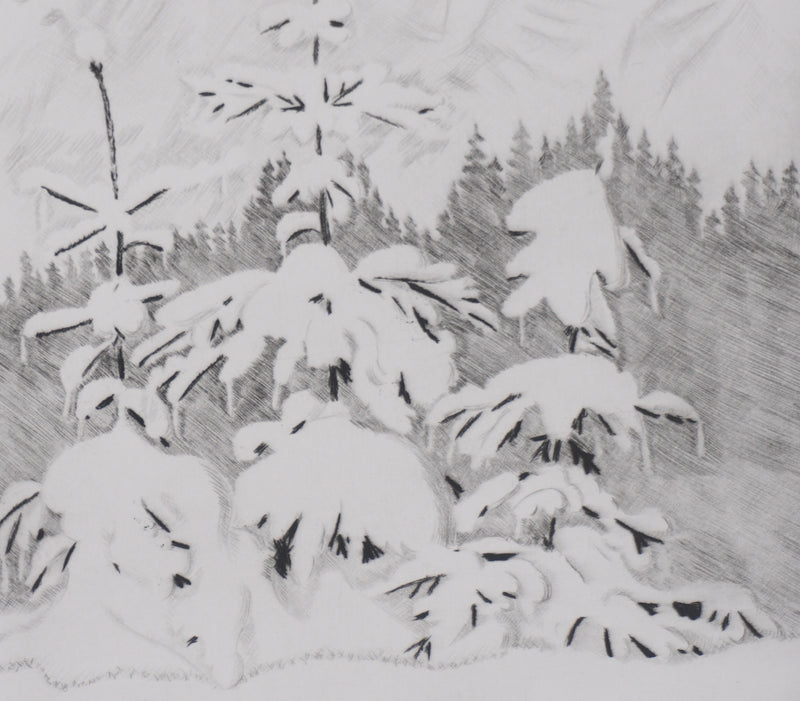 Camille COMBE : La montagne fume, Gravure originale signée