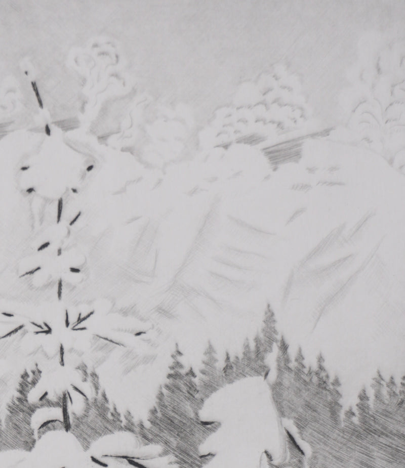 Camille COMBE : La montagne fume, Gravure originale signée