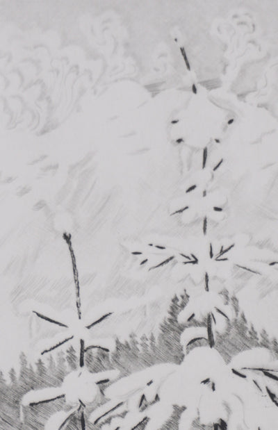 Camille COMBE : La montagne fume, Gravure originale signée