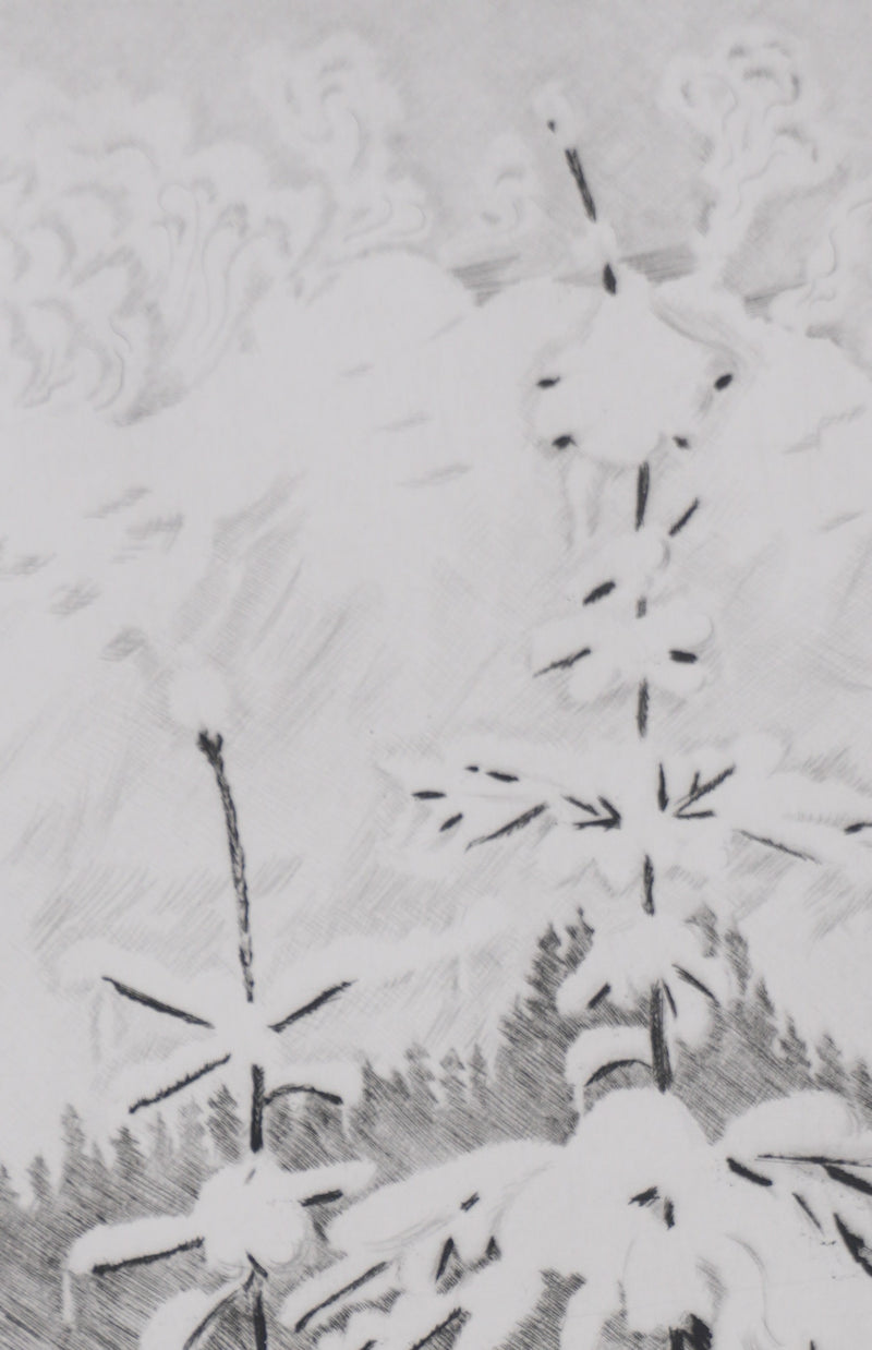 Camille COMBE : La montagne fume, Gravure originale signée
